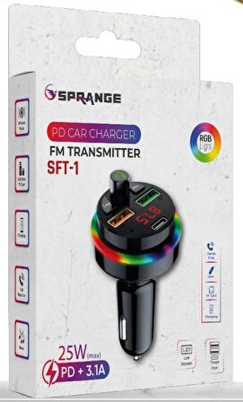 Concord SFT-1 Bluetooth Görüşme ve Müzik RGB Fm Transmitter 25W QC 3.0 PD + 3.1A Çift USB Şarj