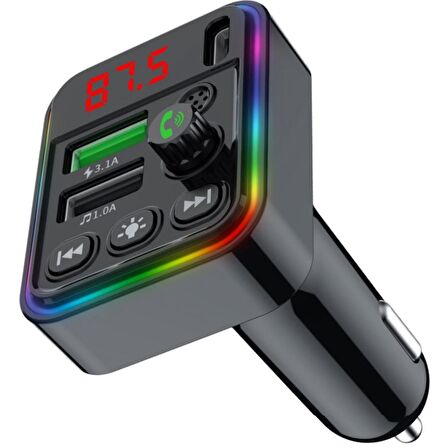 Concord C-617 Bluetooth Görüşme ve Müzik Dinleme Ekranlı RGB Fm Transmitter PD + 3.1A Çift USB Şarj