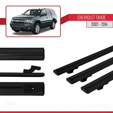 Chevrolet Tahoe 3 2007-2014 Arası ile Uyumlu BASIC Model Ara Atkı Tavan Barı Siyah 3 Adet