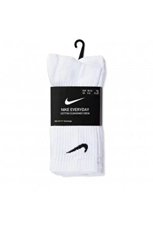 Nike Everyday Cushioned 3'lü Havlu Çorap Uzun Çorap Beyaz 3 Çift