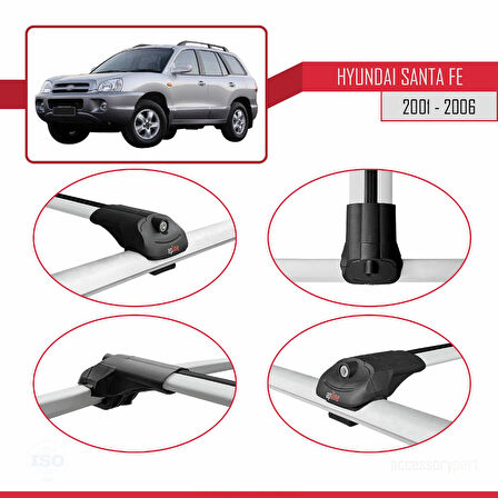 Hyundai Santa Fe (SM) 2001-2006 Arası ile Uyumlu ACE-1 Ara Atkı Tavan Barı Gri 2 Adet