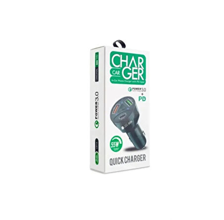 Subzero Cr10 3 Çıkışlı Çakmaklık Şarj Seti kafası Usb Type-c Car Charger 55w 3.0a Hızlı Şarj Pd/qc