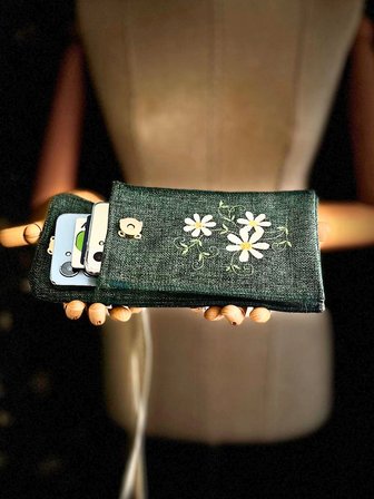 MEADOV Nakış İşlemeli Keten Telefon Çantası, Telefon Kılıfı v73