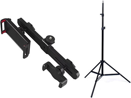 Microcase 2in1 Çift Başlıklı Ayarlanabilir 1 Telefon 1 Tablet Tutucu + 2.1 MT Tripod - SİYAH  AL5063