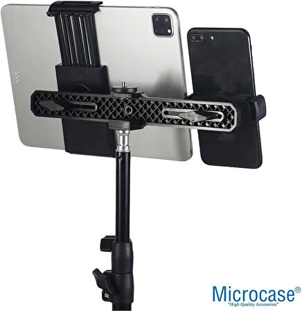Microcase 2in1 Çift Başlıklı Ayarlanabilir 1 Telefon 1 Tablet Tutucu + 2.1 MT Tripod - SİYAH  AL5063