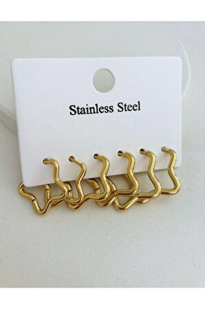 Çelik Yıldız Model 6'lı Set Küpe 2.5cm 2 cm 1.7 cm