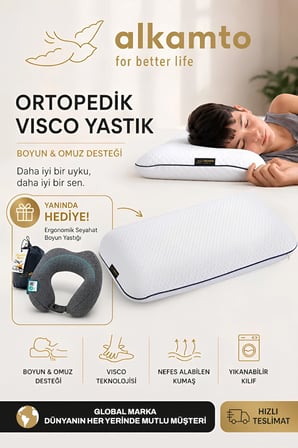 ALKAMTO Visco Ortopedik Çocuk Yastığı 66x33 cm, 2+ Yaş Bebek ve Çocuklar İçin, Boyun Yastığı Hediyeli