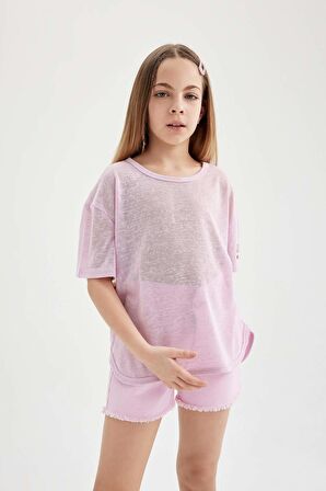 DeFacto Kız Çocuk Oversize Geniş Kalıp Baskılı Kısa Kollu Tişört C4606A824SMPR66