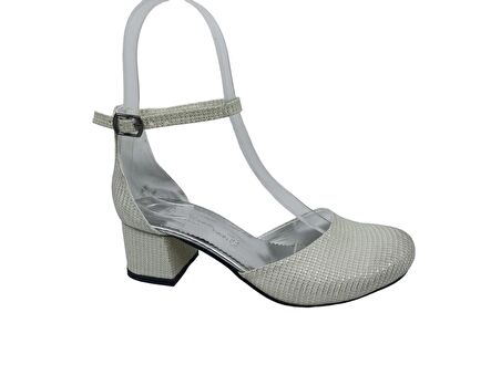 Zerhan 800 Kız Çocuk Krem Simli Karnı Yarık Ayakkabı