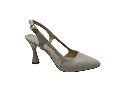 Zerhan 1451 Kadın Ten Burnu Kapalı Arkası Açık Topuklu Ayakkabı