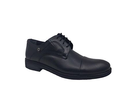 Zerhan 303 Erkek Siyah Bağcıklı Hakiki Deri Klasik Hafif Ayakkabı