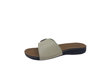 Zerhan 2455 Kadın Bej Tokalı Günlük Kullanım Terlik