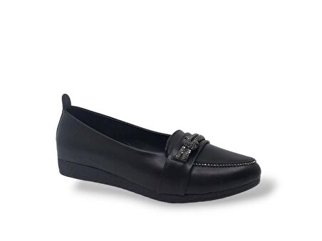 Zerhan 3042 Kadın Siyah Taşlı Bantlı Babet Ayakkabı