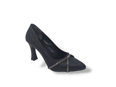 Zerhan 355 Kadın Siyah Taşlı Kadeh Topuk Stiletto Ayakkabı