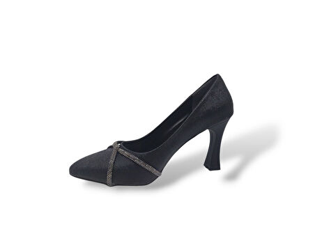 Zerhan 355 Kadın Siyah Taşlı Kadeh Topuk Stiletto Ayakkabı