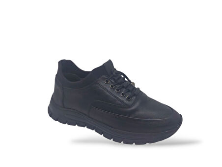 Zerhan 600 Erkek Siyah Çorap Model Hakiki Deri Casual Ayakkabı