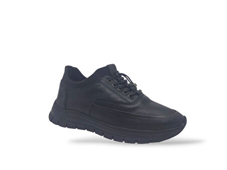 Zerhan 600 Erkek Siyah Çorap Model Hakiki Deri Casual Ayakkabı