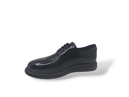 Zerhan 259 Erkek Siyah Bağcıklı Rugan Deri Casual Ayakkabı