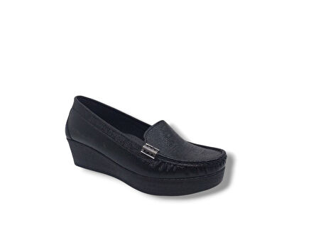 Zerhan 109 Kadın Siyah Pırıltılı Dolgu Topuk Ayakkabı