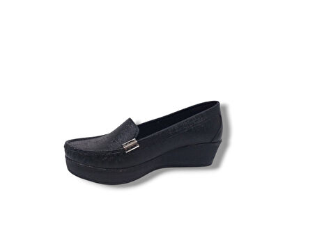 Zerhan 109 Kadın Siyah Pırıltılı Dolgu Topuk Ayakkabı