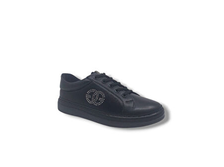 Zerhan 5100 Kadın Siyah Bağcıklı Taşlı Spor Şık Ayakkabı