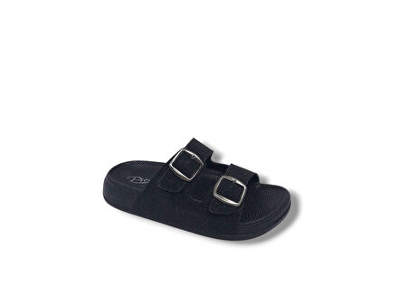 Pienn 2025 Kadın Siyah Pırıltılı Tokalı Günlük Kullanım Terlik