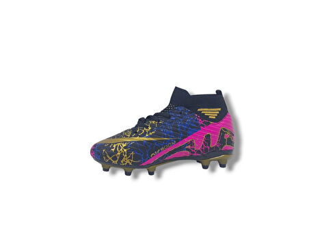 Laliga 565 Çocuk Siyah Altın Desenli Çoraplı Krampon Ayakkabı