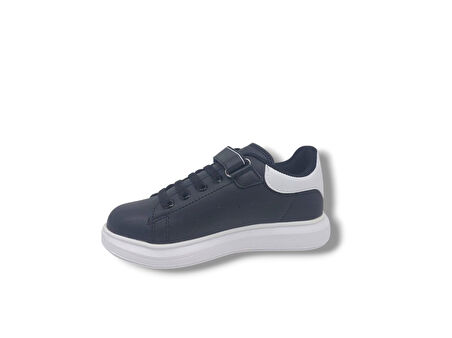 BestOf 1550 Çocuk Siyah Beyaz Cırt Cırtlı Kalın Taban Casual Spor Ayakkabı