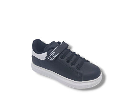 BestOf 1550 Çocuk Siyah Beyaz Cırt Cırtlı Kalın Taban Casual Spor Ayakkabı