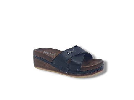 Parmi 24305 Kadın Siyah Çapraz Bant Dolgu Topuk Terlik