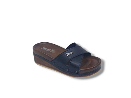 Parmi 24305 Kadın Siyah Çapraz Bant Dolgu Topuk Terlik