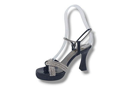 Zerhan 2555 Kadın Siyah Pırıltılı Platform Topuklu Abiye Ayakkabı