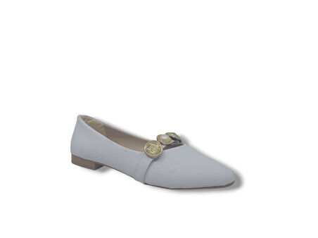 Zerhan BK06 Kadın Beyaz İncili Rozetli Babet Ayakkabı