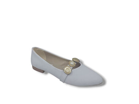 Zerhan BK06 Kadın Beyaz İncili Rozetli Babet Ayakkabı