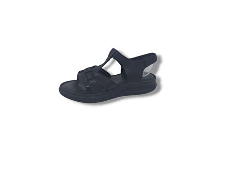 Zerhan 1150 Kadın Siyah Cırtlı Yumuşak Taban Comfort Sandalet Ayakkabı