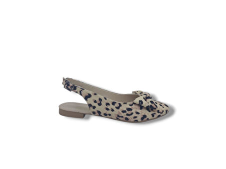 Zerhan 200 Kadın Ten Fiyonklu Leopar Desenli Arkası Açık Babet Ayakkabı