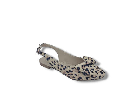Zerhan 200 Kadın Ten Fiyonklu Leopar Desenli Arkası Açık Babet Ayakkabı