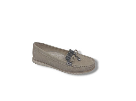 Zerhan 300 Kadın Vizon Taşlı Babet Ayakkabı