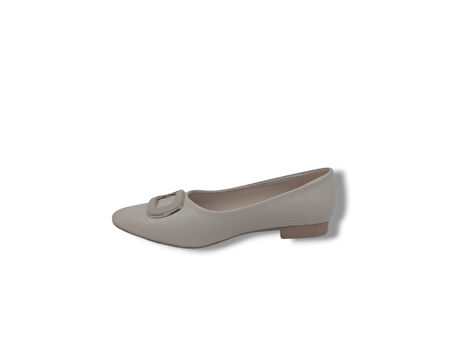 Zerhan 147 Kadın Krem Tokalı Babet Ayakkabı