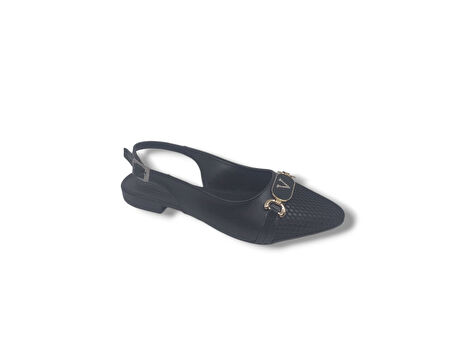 Zerhan 250 Kadın Siyah Tokalı Baskı Desenli Arkası Açık Babet Ayakkabı