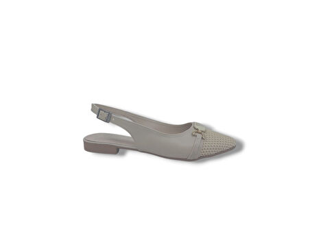 Zerhan 250 Kadın Krem Tokalı Baskı Desenli Arkası Açık Babet Ayakkabı