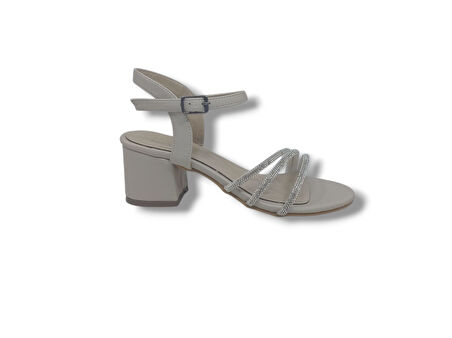 Zerhan 475 Kadın Ten Pırıltılı Kalın Topuklu Abiye Ayakkabı