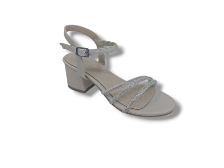 Zerhan 475 Kadın Ten Pırıltılı Kalın Topuklu Abiye Ayakkabı