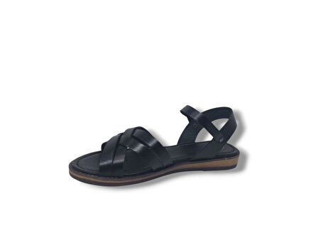 Clavi 4011 Kadın Siyah Hakiki Deri Çapraz Bant Sandalet Ayakkabı