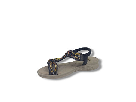 Zerhan 3016 Kadın Siyah Lastikli Bocuklu Sandalet