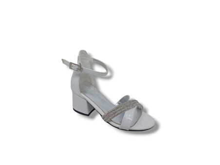 Zerhan 170 Kız Çocuk Beyaz Taşlı Bantlı Topuklu Ayakkabı