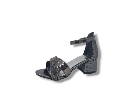 Zerhan 170 Kız Çocuk Platin Taşlı Bantlı Topuklu Ayakkabı