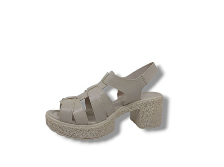 İzlife 178 Kadın Bej Platform Kalın Topuk Sandalet Ayakkabı