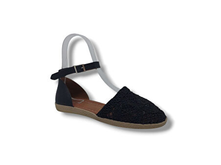 Zerhan 250 Kadın Siyah Makrome Örgü Sandalet Ayakkabı