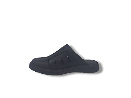 Zerhan 310 Erkek Siyah Hakiki Deri Burnu Kapalı Comfort Yastık Taban Terlik